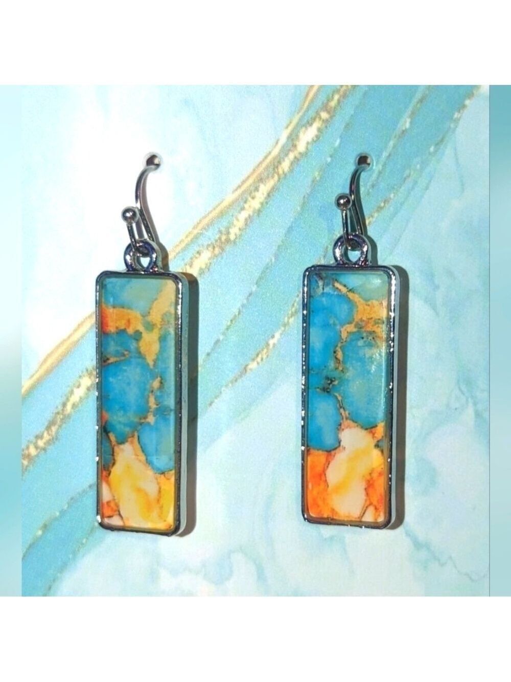 Earrings--Rectangle Synthetic Gemstone Drop Dangles